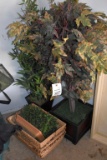 Assorted Faux Plants, (3) Wicker Baskets
