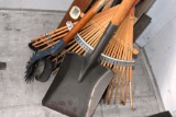Assortment of Handled Tools: Yard Edger, Rake, Shovel, Level, Push Broom, Other Assorted Tools