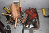 Galvanized Bucket Containing Wood Mallet, Tape Measures, Vise Grip, Paint Brush, Putty Knife