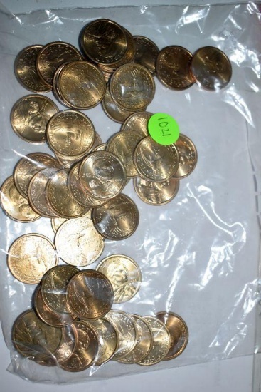 (44) 2000 Gold Liberty United States of America Sacagawea Dollar Coins: Assorted Years