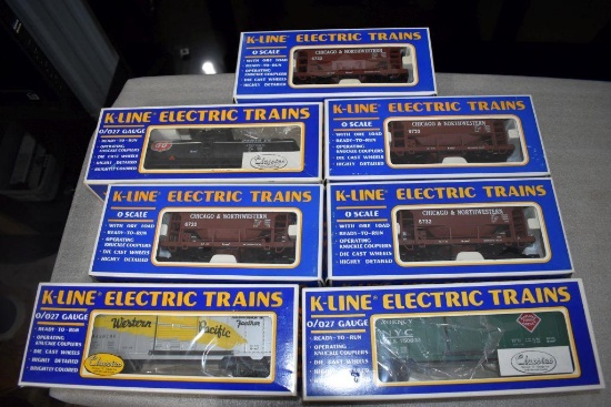 (7) K-Line Electric Trains: (4) Ore Car C&NW with Load, S/F Phillips 66 Tank Car Classic, New York