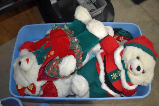 Tote Containing Assorted Santa Bears and Other Plushies