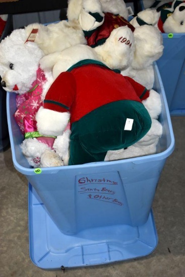 Tote Containing Assorted Santa Bears and Other Plushies