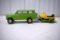 60's Tonka Mini Lime Green Wagoneer with Single Axle Trailer and Snowmobile, Good Original Toy