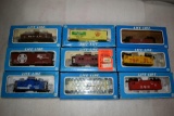 (9) Life-Like HO Scale Assorted Railroad Cars with Boxes