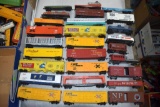 Assorted HO Scale Railroad Cars: Box Cars, Tanker Cars, Flat Cars