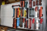 Assorted HO Scale Railroad Cars: Engine, Flat Cars, Box Cars