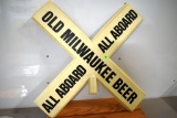 Old Milwaukee All Aboard Plastic and Cardboard Sign, 29