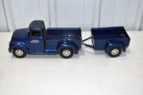 50's Tonka Step Side Truck with Single Axle Trailer, Good Original Toy
