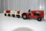 60's Tonka Airlines Tug with (2) Baggage Carts, Good Original Toy