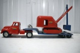 50's Tonka Semi and Low Boy Trailer with No. 50 Steam Shovel, Good Original Toy