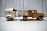 60's Tonka Farms Stake Bed Truck with Horse Trailer, Good Original Toy