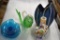 Blue Glass Candle Holders, Hull No. 53 Vase, Green Glass Fish