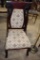 Vintage Victorian Style Wooden Framed Padded Parlor Chair with Rollers on Front Legs