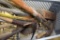Assorted Wood Handled Tools: Shovels, Hole Digger, Axe, Scythe and More Wood Handled Tools