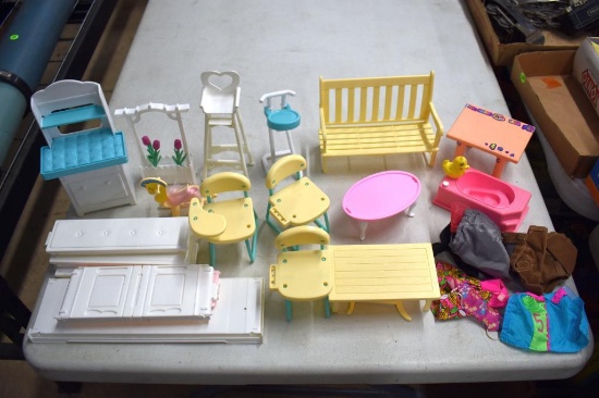 Assorted Doll House Furniture and Clothes