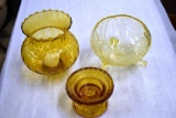 Yellow Glass Candle Holders, Yellow Glass Footed Bowl