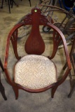 Vintage Victorian Style Round Back Wooden Sitting Chair with Padded Seat, Armed Sitting Chair