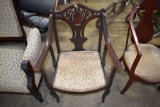 Vintage Victorian Style Wooden Sitting Chair with Padded Seat, Armed Parlor Chair