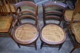 (2) Wooden Framed Curved Back Cane Bottom Chairs