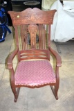 Vintage Wood Framed Rocking Chair with Padded Seat, Armed