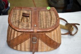 Vintage Leather and Wicker Fishing Bag