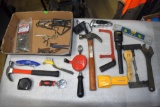Assorted Hand Tools: Stud Finder, Hammer, Allen Wrenches, Crescent Wrench, Level,