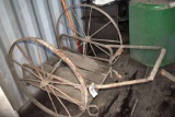 Vintage Steel Spoked Wheel Pull Cart with Wood Platform