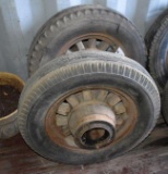 (2) Wooden Spoked Wagon Wheels with Rubber