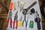 Assorted Tools: Crescent Wrench, Wire Stripper, Black and Decker Corded Screwdriver, and More