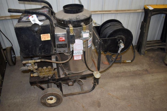 All American Hot Water Pressure Washer, 220V, 3,000 PSI, 4 GPM, Hose Reel & Wand