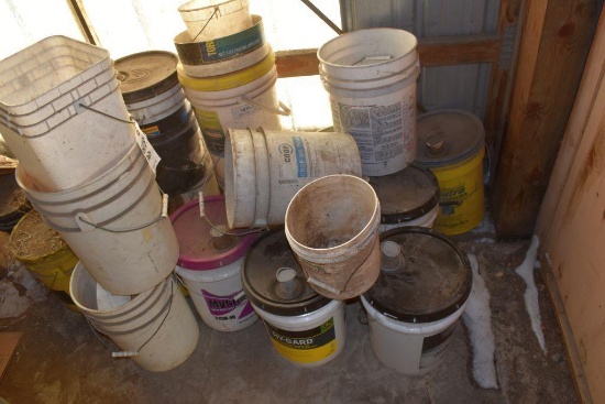 Assorted Empty Buckets, Some Have Covers