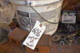 Contents of 6 Bay Shelf: Hardware, Wire Wheel, Pins, Exhaust Clamps, Welding Helmet, and More