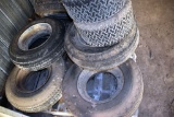 Pallet Containing Tires and Rims: (6) 8x14.5 with Rims, (1) 185x60x14 with 4 Bolt Rim, (2) 20x10x8