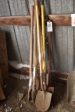 Assorted Handled Tools: Fiberglass Handled Shovels, Post Hole Digger and More