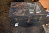 Vintage Wood Trunk: Some Damage; Vintage Ice Cube Trays, Vintage Baseball Gloves