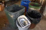 Assorted Poly and Steel Barrels, Garbage Cans