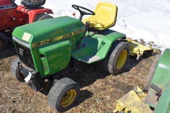 John Deere 317 Garden Tractor, 47" Deck, Hydro, 2 Aux., SN 0317K 156639M, Unknown Condition