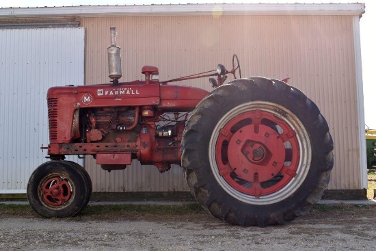 Farmall M Tractor, Fenders, Belt Pulley, 15.5x38 Tires, Wheel Weights, SN 222321x1, Motor Free,