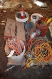 Pallet of Assorted Electrical Cords, Grease Guns, Tool Box and More