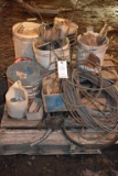 Pallet Containing Assorted Fencing Supplies: Insulators, Cable, Barbed Wire