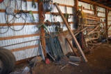Contents of Wall in Shed: Assorted Lumber, Assorted Steel, Tire Chains, Fence Posts, Hardware