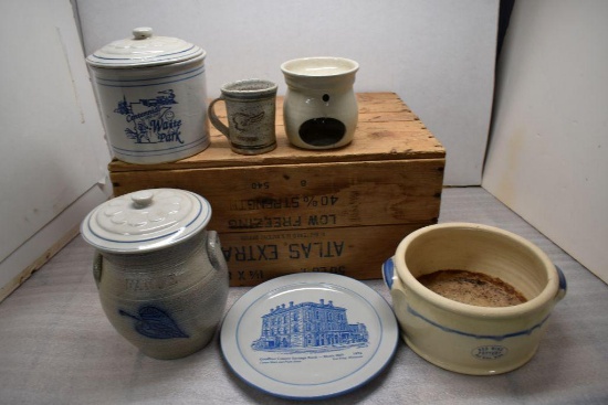 New Red Wing Pottery: Music Hall Plate, Vase, Covered Crock