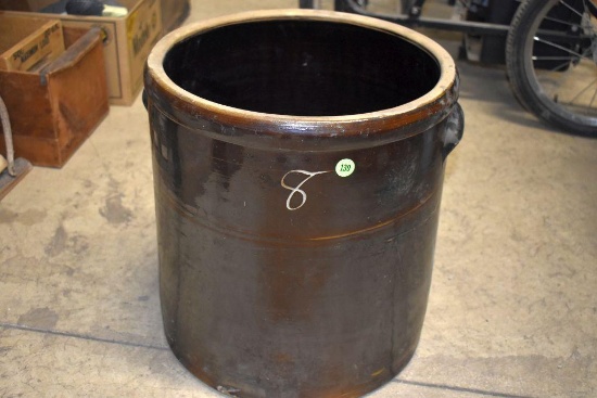 8 Gallon Salt Glazed Crock, Age Marks on Bottom, 8 Is Stamped in Side