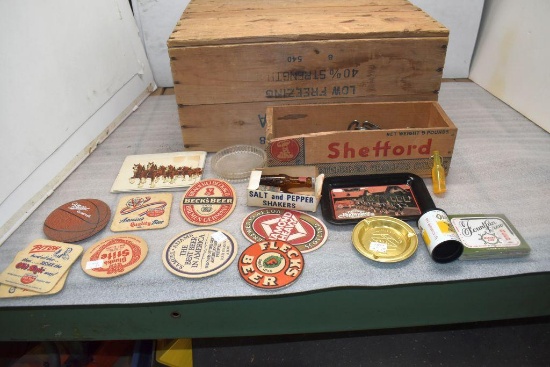 Several Bottle Openers with Advertising, Flex Drink Coasters, Budweiser Salt & Pepper