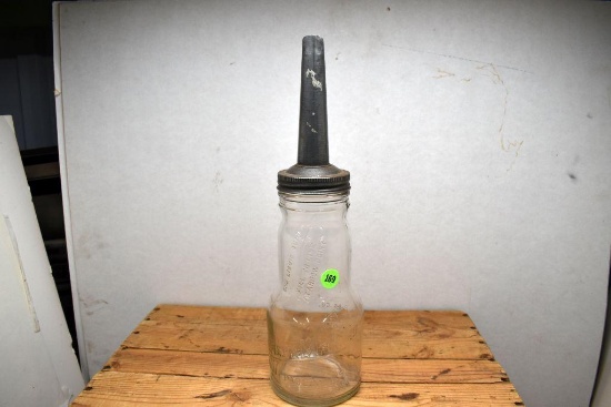 Glass Oil Bottle with Spout, St. Paul Advertising, 14" Tall