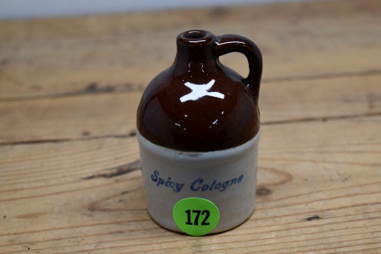 Brown Top Mini Jug, "Spicy Cologne" Advertising, 3" Tall