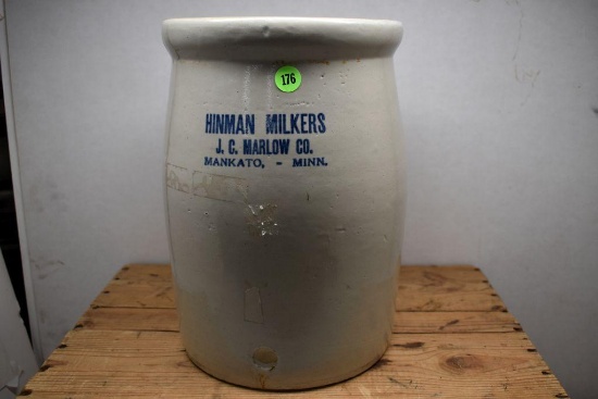 Red Wing Water Cooler, "Hinman Milkers JC Marlow Co Mankato, Minn" Advertising, No Cover