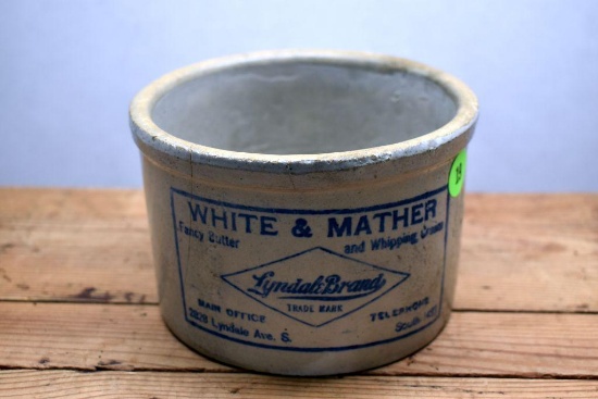 5" Butter Tub, "White & Mather Fancy Butter and Whipping Cream, Lyndale Brands" Advertising,