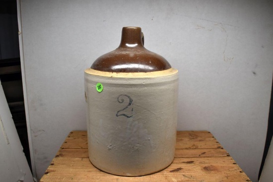 2 Gallon Brown Top Jug, 13" Tall, Chipped